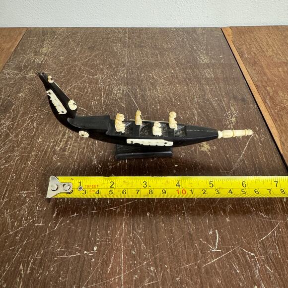 Vintage Japanese Hand Carved Dragon‎ Boat Barge Gondola Folk Art Trinket Decor - Picture 15 of 16